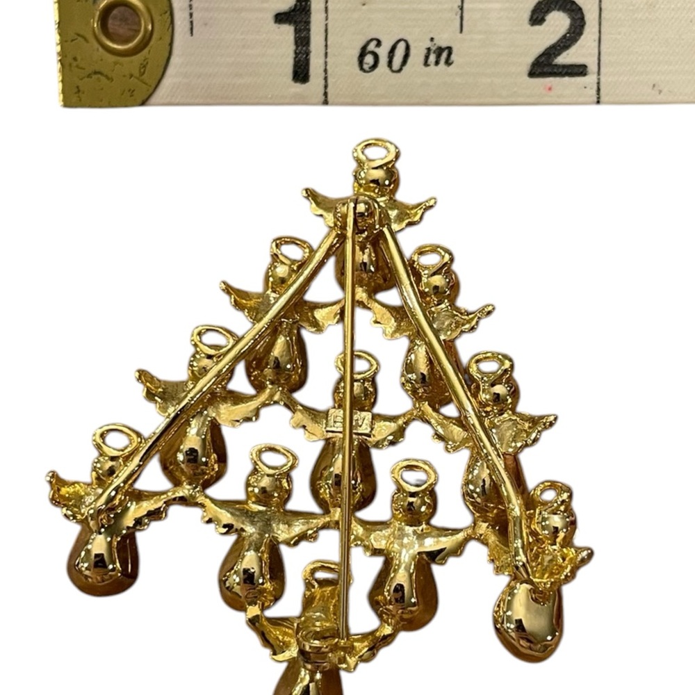 Vintage Avon Angel Christmas Tree Pin Brooch Pearl Rhinestone 2" Holiday Festive - Picture 3 of 5
